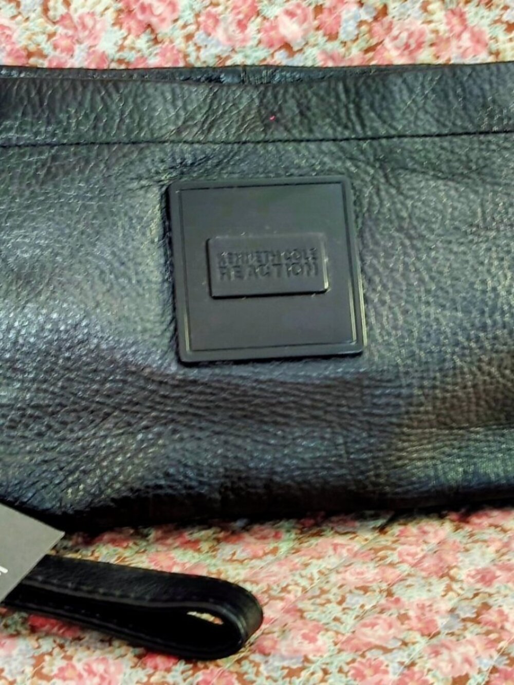 NEW Kenneth Cole Black Pebbled Leather Clutch With Wrist strap